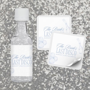 Bride&#39;s Last Disco Bachelorette Shot Labels | Retro Disco Bachelorette Party Favors | Blue Disco Bachelorette Favors | Mini Liquor Labels