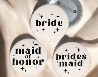 Bridesmaids Buttons for Bachelorette Party | Retro Maid of Honor Buttons | Trendy Bachelorette Party Pins | (Sold Individually)