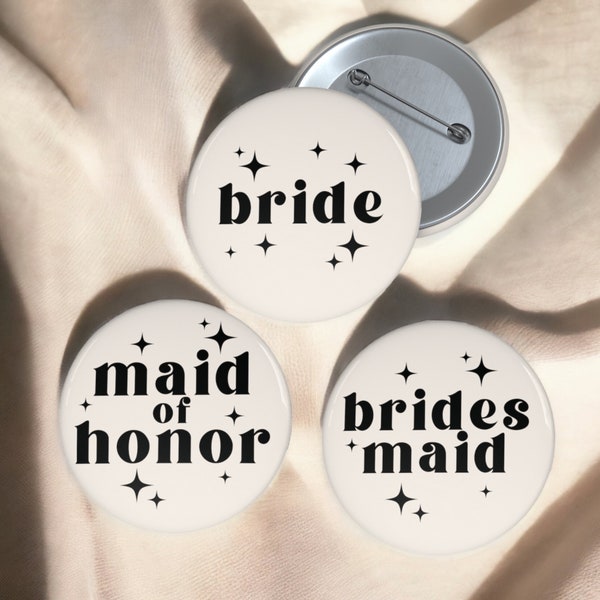 Bridesmaids Buttons for Bachelorette Party | Retro Maid of Honor Buttons | Trendy Bachelorette Party Pins | (Sold Individually)