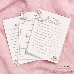 Tea Party Bridal Shower Games Template Bundle | Spill the Tea Shower Games | Bridal Tea Bridal Shower Games Printable (DIGITAL DOWNLOAD)