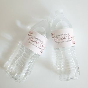 Tea Party Bridal Shower Water Bottle Labels | Pink Tea Party Bridal Shower Favors | Tea Party Bridal Shower Decor | Bridal Tea (8&quot;x1.9&quot;)