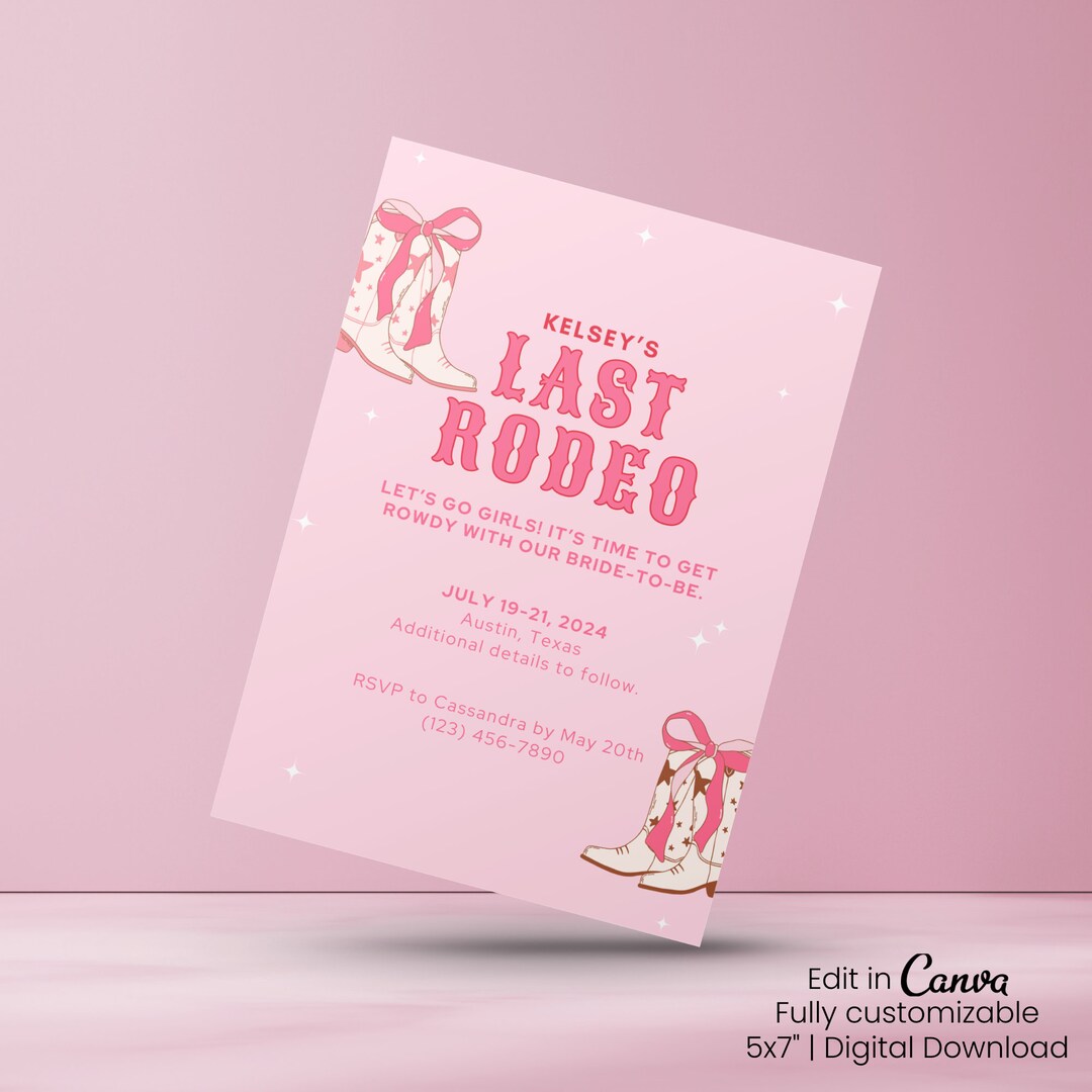 Last Rodeo Bachelorette Party Invitation | Pink Cowgirl Bachelorette ...