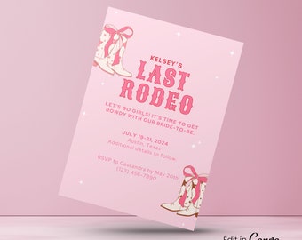 dernière invitation d'enterrement de vie de jeune fille de <br> Profitez-en ! Modèle d'invitation de cow-girl rose de couleur rose | Enterrement de vie de jeune fille occidental (téléchargement numérique)