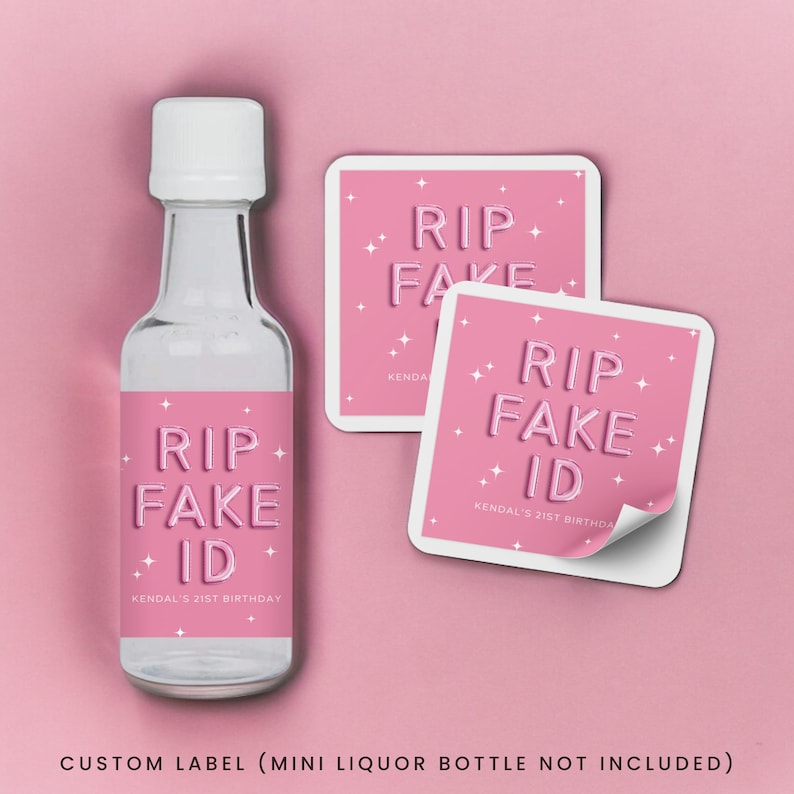RIP Fake ID 21st Birthday Shooter Labels | Funny 21st Birthday Decorations