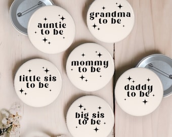 Neutral Baby Shower Buttons | Boho Baby Shower Party Favors | Neutral Gender Reveal | Pregnancy Announcement Pins | (Sold Individually)