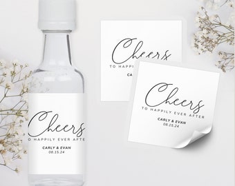Cheers to Happily Ever After Wedding Shooter Labels | Minimalist Wedding Favors | Alcohol Wedding Favors | Mini Liquor Labels