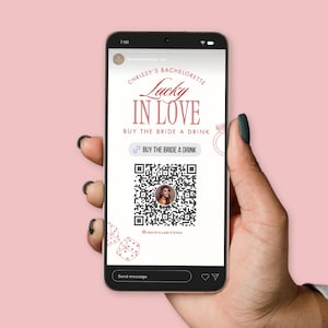 Plantilla para comprarle una bebida a la novia / Tarjeta Venmo para despedida de soltera con suerte en el amor / Decoración para despedida de soltera en el casino / Despedida de soltera en Las Vegas