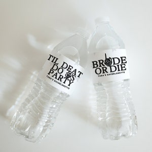Bride or Die Bachelorette Water Bottle Labels | Til Death Do Us Party Bachelorette Favors | Bride or Die Bachelorette Decor (8&quot;x1.9&quot;)