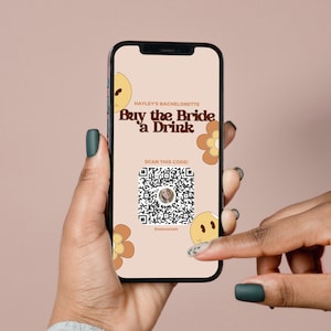 Kaufe der Braut eine Drink Vorlage | Retro Smiley Junggesellenabschied Venmo Karte | Boho Junggesellinnenabschied Dekoration