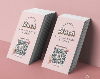 Buy the Bride a Drink Venmo Cards | Retro Bachelorette Party Venmo Cards | Retro Hippie Bachelorette Party Decor (PACK OF 10)