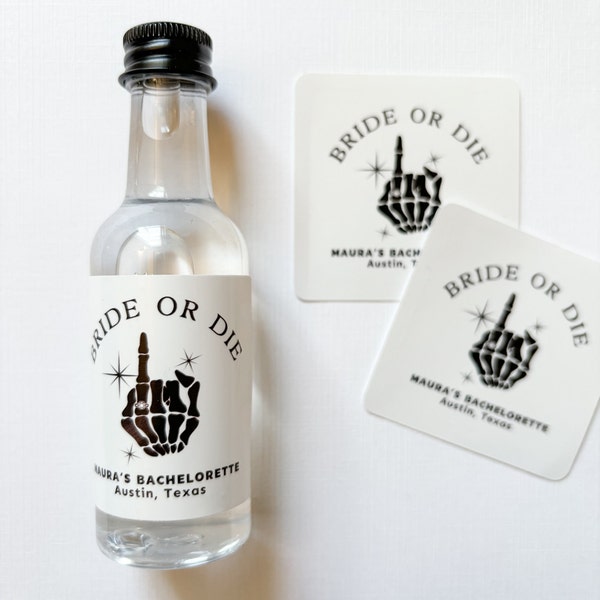 Bride or Die Bachelorette Shooter Labels | Til Death Do Us Party Bachelorette Favors | Custom Shooter Labels | Mini Liquor Bottle Labels