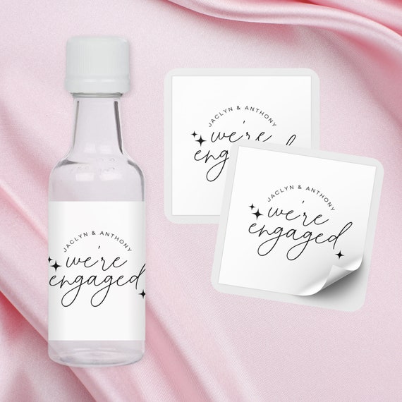 We're Engaged Mini Liquor Bottle Labels | Modern Engagement Party Favors | Alcohol Engagement Favors | Engagement Party Decorations