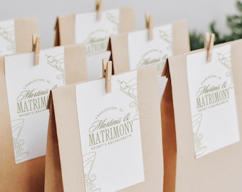 Martinis and Matrimony Bachelorette Gift Tags | Dirty Martini Bachelorette Favors | Martini Themed Bachelorette Decor