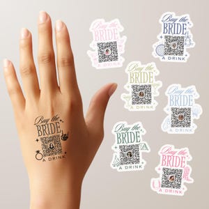 Buy the Bride a Drink Temporary Tattoos | Bachelorette QR Code Temporary Tattoos | Buy the Bride a Drink Venmo Temporary Tattoos