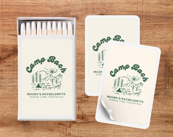 Etiquetas para cajas de cerillas de Camp Bach / Recuerdos de despedida de soltera de Camp / Recuerdos de Last Trail Before the Veil / Etiquetas para cajas de cerillas de Camp Bachelorette (SOLO ETIQUETA)