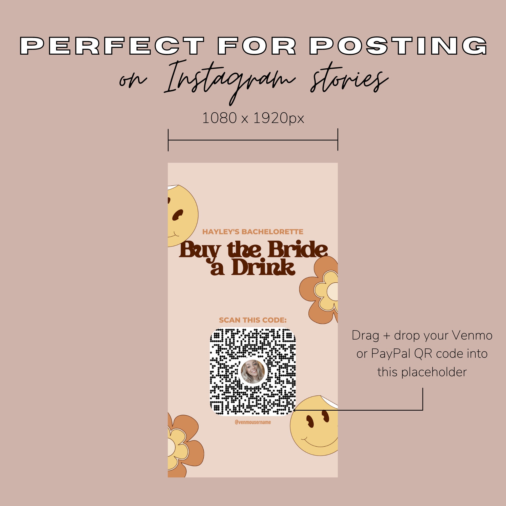 Buy the Bride a Drink Template Retro Smiley Bachelorette Party Venmo ...