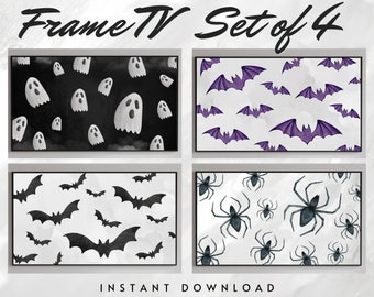 Halloween Samsung Frame TV Art Set of 4, Minimal Halloween Art, Cute Art, Fall Frame TV Art, Digital Download, Instant Download