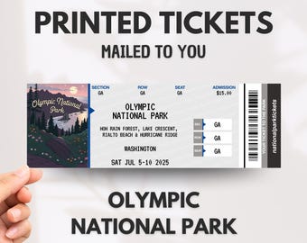 Custom Olympic National Park Tickets, Personalized Olympic Park Tickets, Printed Physical Park Ticket, Washington Park Ticket, Real Tickets
