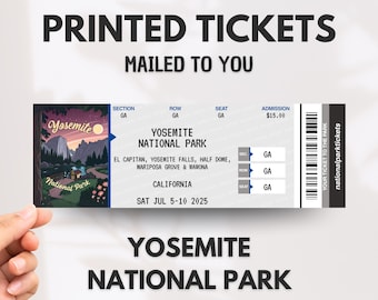 Custom Yosemite National Park Tickets, Personalized Yosemite Park Tickets, Printed Physical Park Ticket, California Park Ticket, Real Ticket