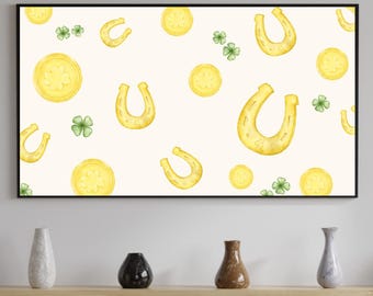 St. Patrick's Day Frame TV Gold Coin and Horseshoe Art Samsung, Cute St Patricks Art, Watercolor Art, Digital Download, Instant Download