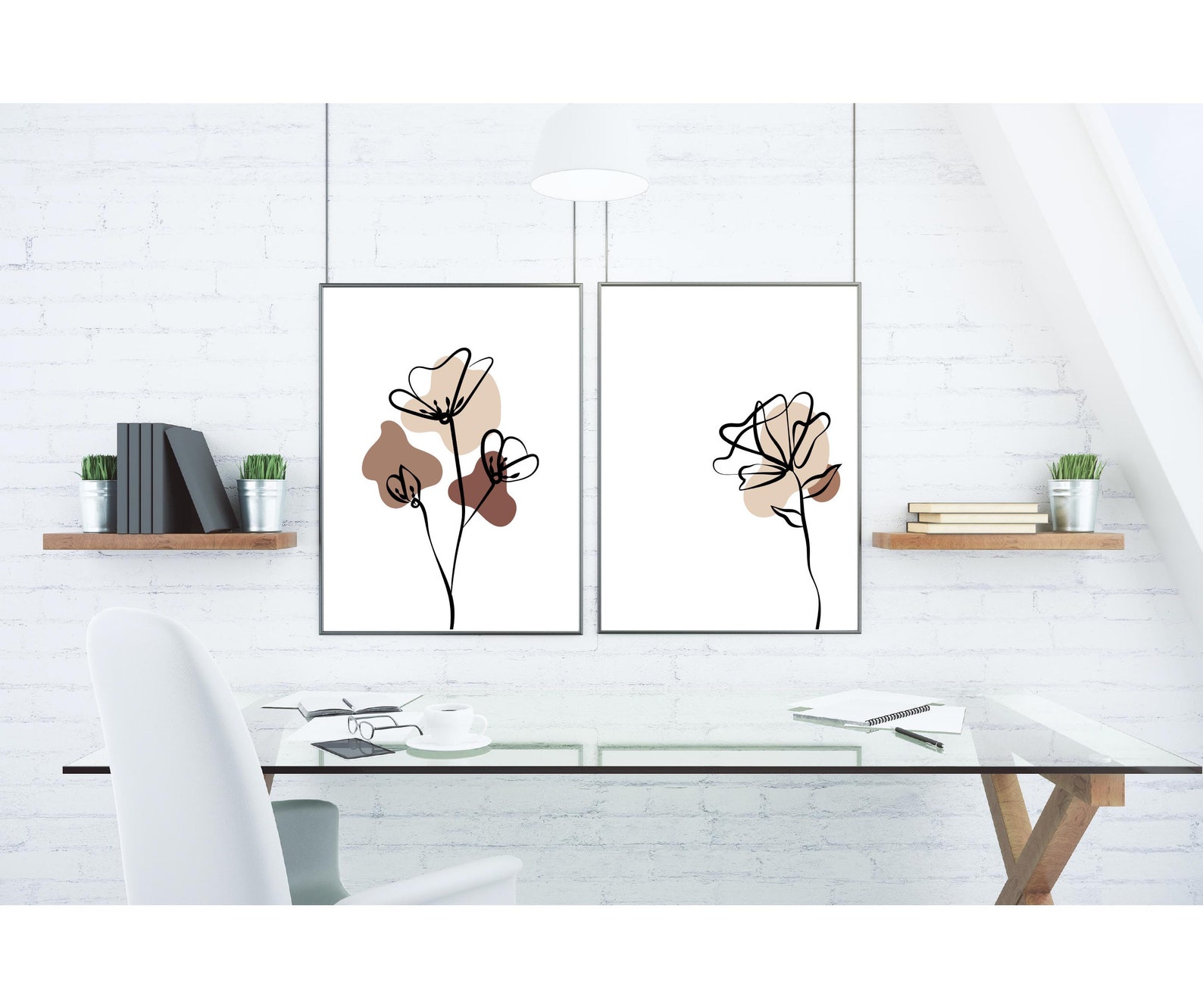 Set of 2 Abstract Wall Art Print Sets Minimalist Art Wall Etsy