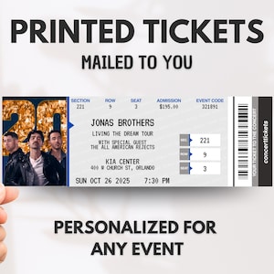 Jonas Brothers Concert Tickets with Photo, Personalized Jonas Brothers Concert Tickets, Printed Physical Concert Ticket, Real Concert Ticket