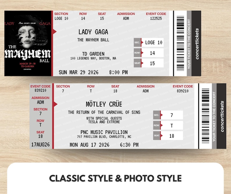 Custom Concert Tickets with Photo, Personalized Concert Tickets, Printed Physical Concert Ticket, Real Concert Ticket Classic Concert Ticket image 2