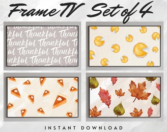 Thanksgiving Frame TV Art Samsung Set of 4, Thanksgiving Art Minimal, Cute Pie Art, Fall Frame TV Art, Digital Download, Instant Download