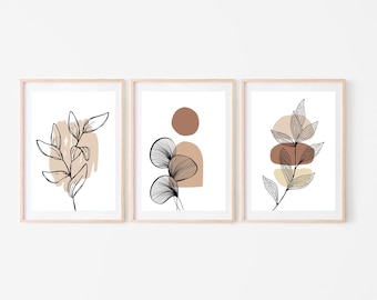 Set of 3 Abstract Wall Art, Print Sets, Minimalist Art, Wall Decor, Digital Print, Boho Art Print, Earthy Wall Art Prints, Mid Century Print