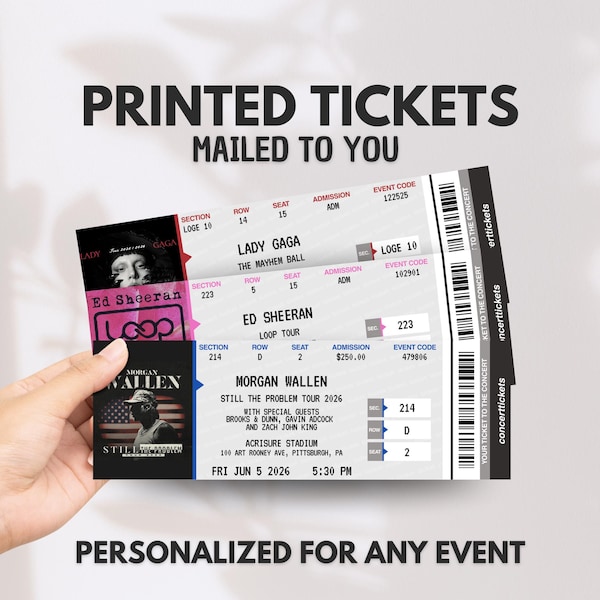 Custom Concert Tickets with Photo, Personalized Concert Tickets, Printed Physical Concert Ticket, Real Concert Ticket Classic Concert Ticket