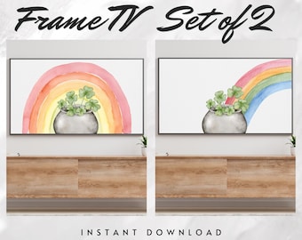 St. Patrick's Day Frame TV Rainbow Art Set of 2 Samsung, Cute St Patricks Art, Watercolor Art, Digital Download, Instant Download
