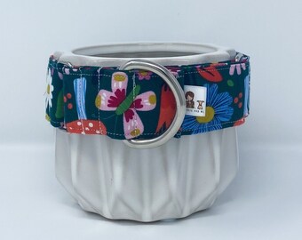 Martingale Collar | Green with Fairy Forest Flowers and Mushrooms