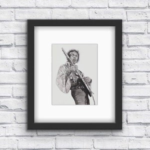 Jimi Hendrix Print Hand Drawn Portrait Drawing 5x7in