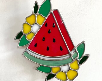 Stained Glass Watermelon Traditional Style Wall Hanging Sun Catcher Flower Art