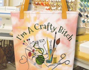 Crafty Bitch Canvas Tote Bag, Stor Kapacitet