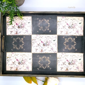Olive Green Tray|Desk Tray| Desk Organizer Tray Set| Decoupage Tray|Decorative Tray|Large Checkered Serving Tray