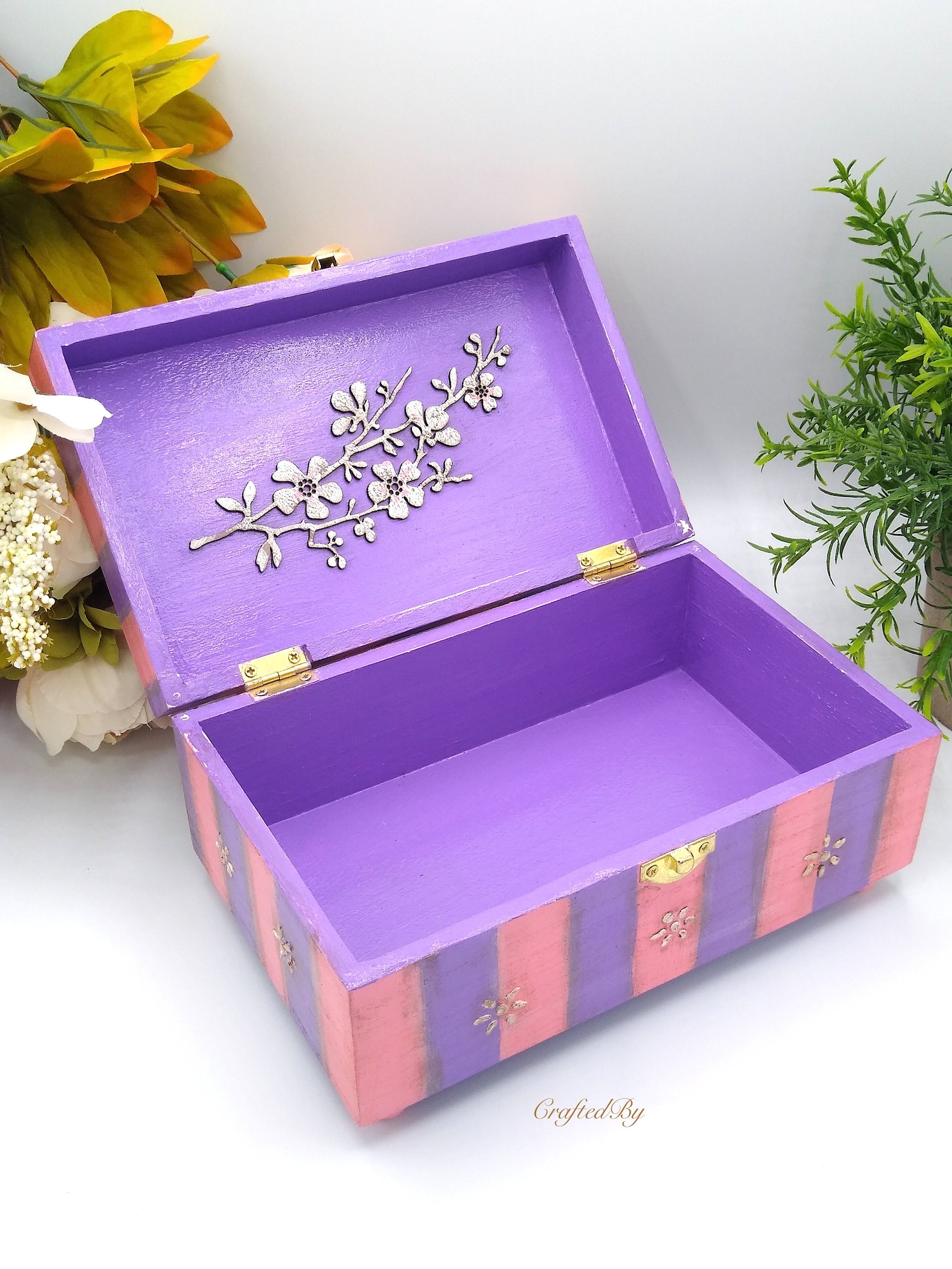Pink and Purple Parfum Decorative Box Decorative Decoupage Keepsake Box