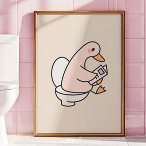 Duck On a Toilet Print, Duck Pooping Toilet Decor, Funny Bathroom Wall Art, Print Gift For Duck Lover, Physical Print, Free Delivery