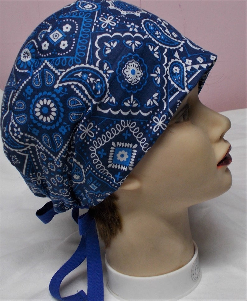 BLUE RETRO BANDANA Design Cotton Scrub Cap Nurse Hat Mens or Etsy