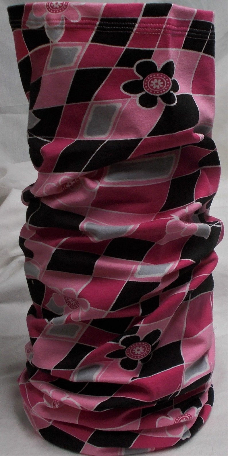 BLACK and PINK COTTON Stretch Knit Tube Bandana Womens Gaiter Chemo Biker Nurse