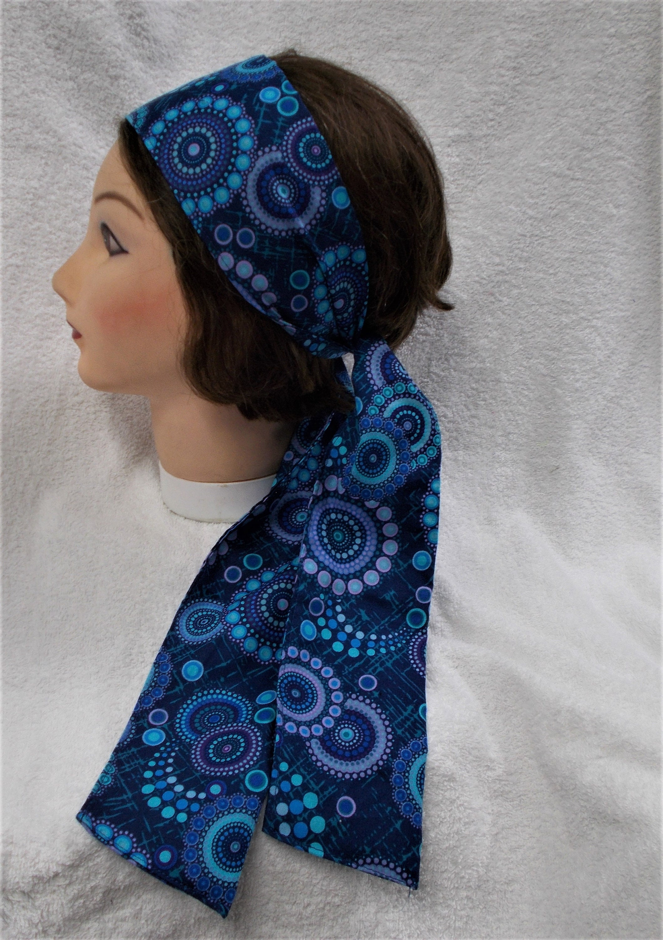 WIDE LONG BLUE Cotton Self Tie Headband Etsy
