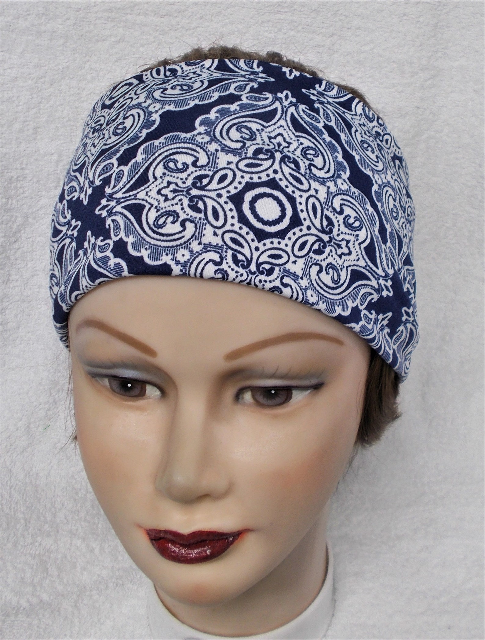BLUE BANDANA Design TURBAN or Smooth Stretch Knit Headband Etsy