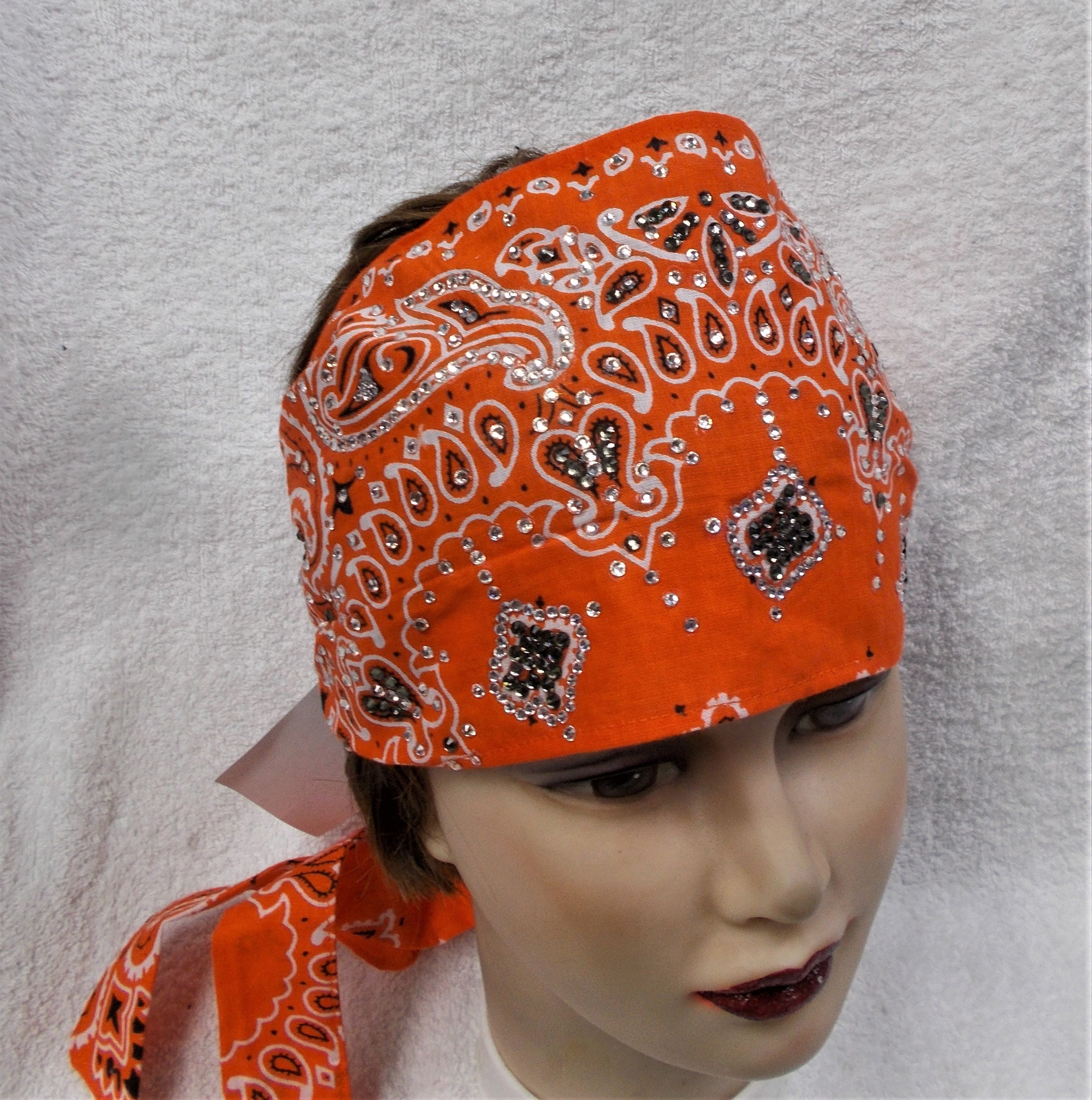 ORANGE BANDANA CRYSTAL Tieback Cotton Wide Headband Womens Etsy