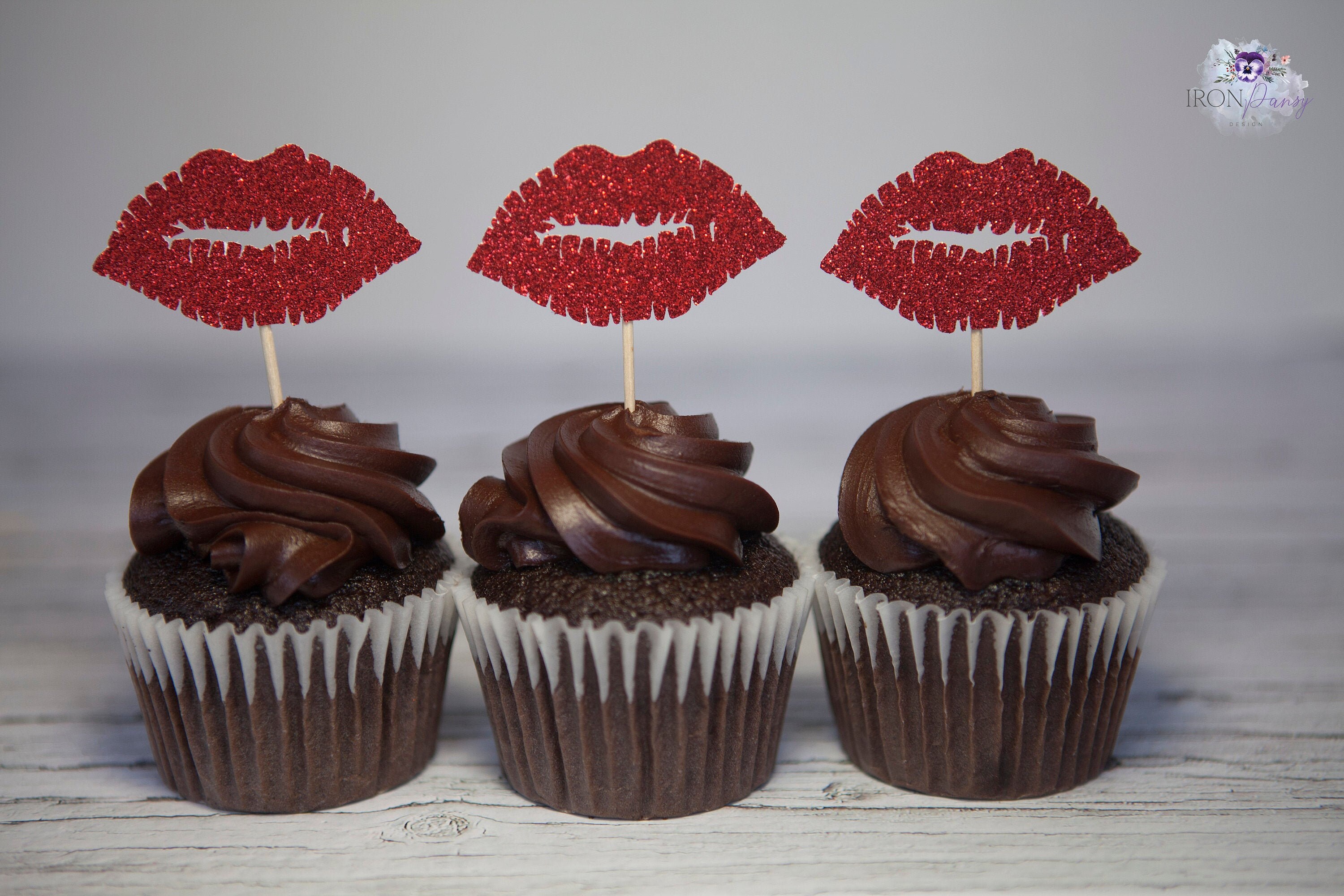Lips kiss Glitter cupcake toppers party decorations starting Etsy