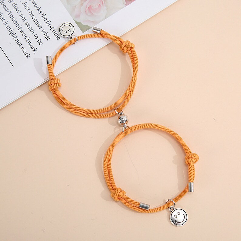 Couple Magnetic Bracelets-7 Colors Available-Smiling Face Couples Bracelet\u2013 Milan Cord Couples Bracelet Friendship Bracelet Set of 2