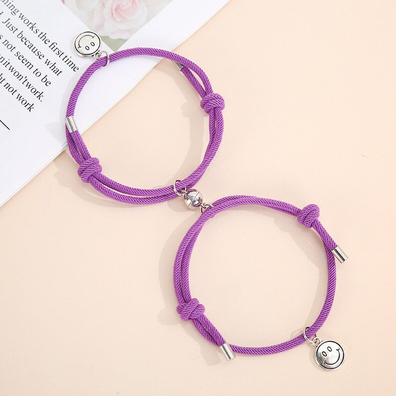 Couple Magnetic Bracelets-7 Colors Available-Smiling Face Couples Bracelet\u2013 Milan Cord Couples Bracelet Friendship Bracelet Set of 2