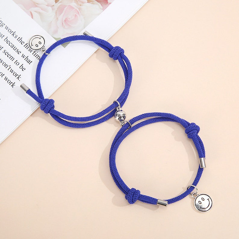 Couple Magnetic Bracelets-7 Colors Available-Smiling Face Couples Bracelet\u2013 Milan Cord Couples Bracelet Friendship Bracelet Set of 2