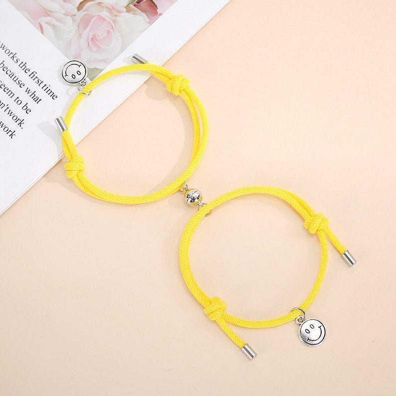 Couple Magnetic Bracelets-7 Colors Available-Smiling Face Couples Bracelet\u2013 Milan Cord Couples Bracelet Friendship Bracelet Set of 2