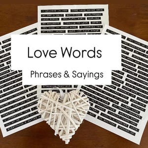 Kit de diario digital con palabras de amor, etiquetas, refranes, letras, efímeras del día de San Valentín, etiquetas, citas