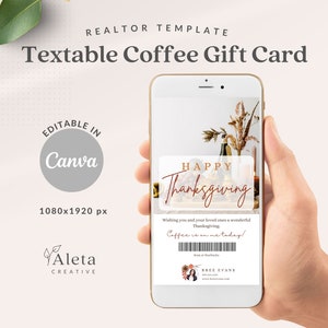 Danksagungs-Digital-Kaffee-Geschenkkarte | Textable Happy Thanksgiving | Herbst-Immobilien-Vermarktung | Canva Realtor Marketing | Textbare Karte